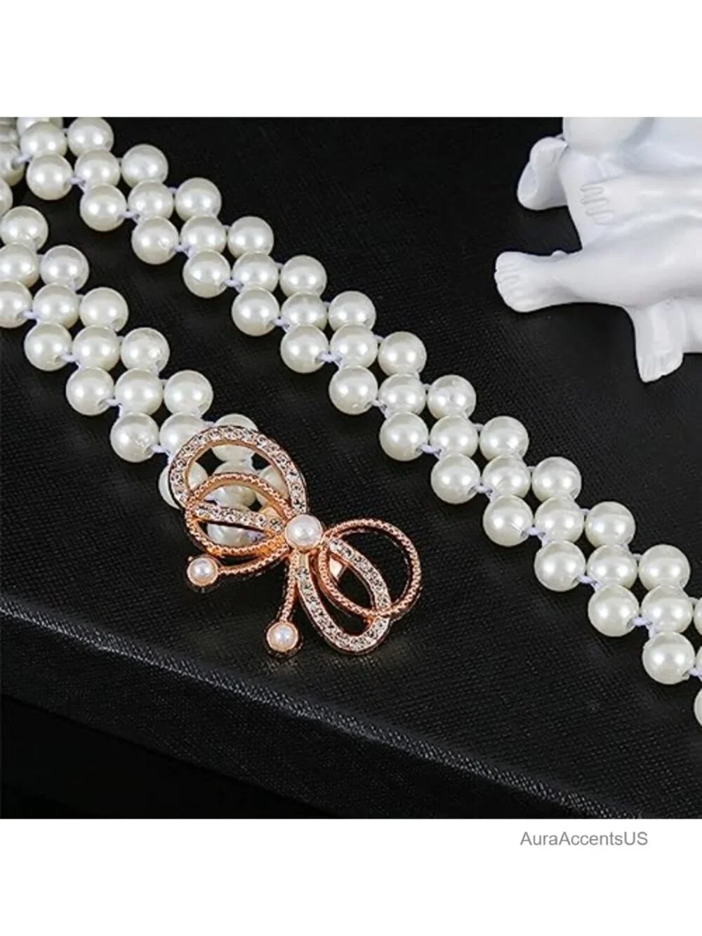 Faux Pearl Rhinestone Elastic Waist Belt Bow Knot Dress Strap Crystal